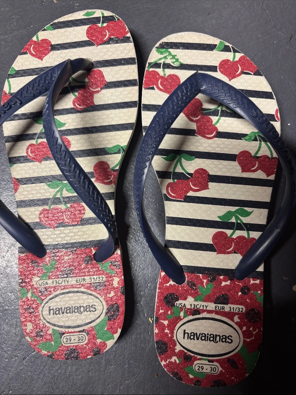 Havaianas Kids Cherry Stripe Flip Flops - Navy Straps